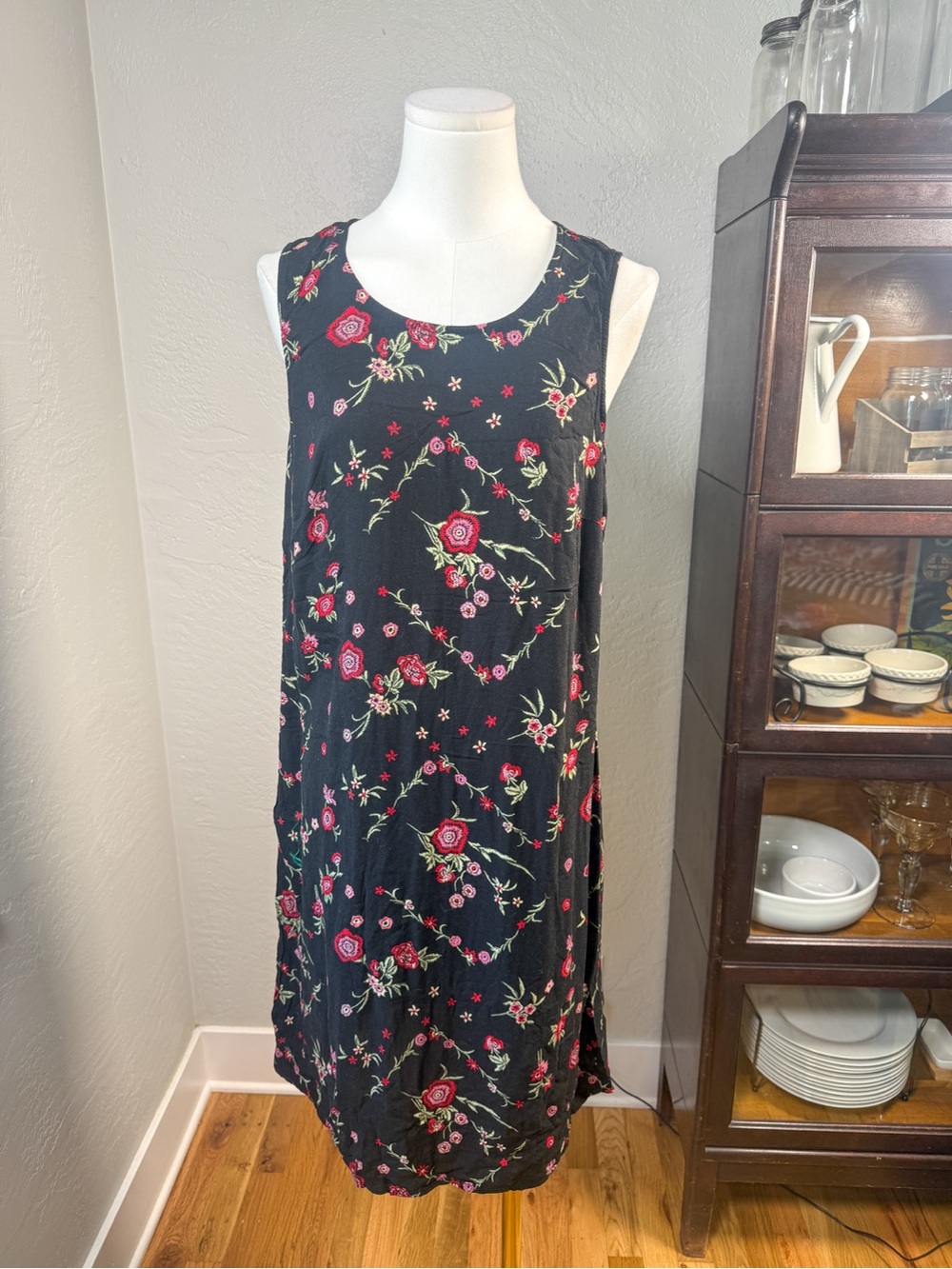 Vintage Victoria Holley Black Floral Sleeveless Shift Dress Cottagecore Size 12
